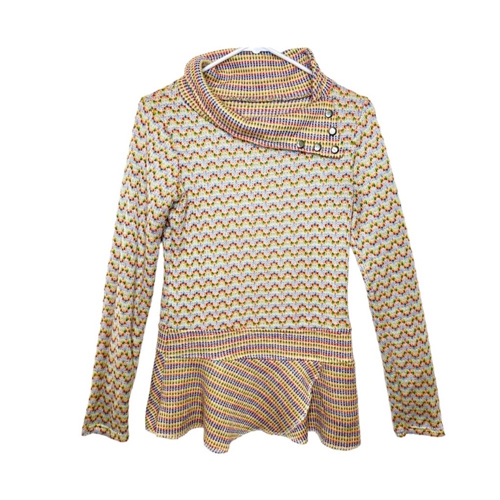 📣ANY 3 @ $33 - $6.99 ship📣 Vintage 70s Rainbow Knit Peplum Pullover Sweater Asym